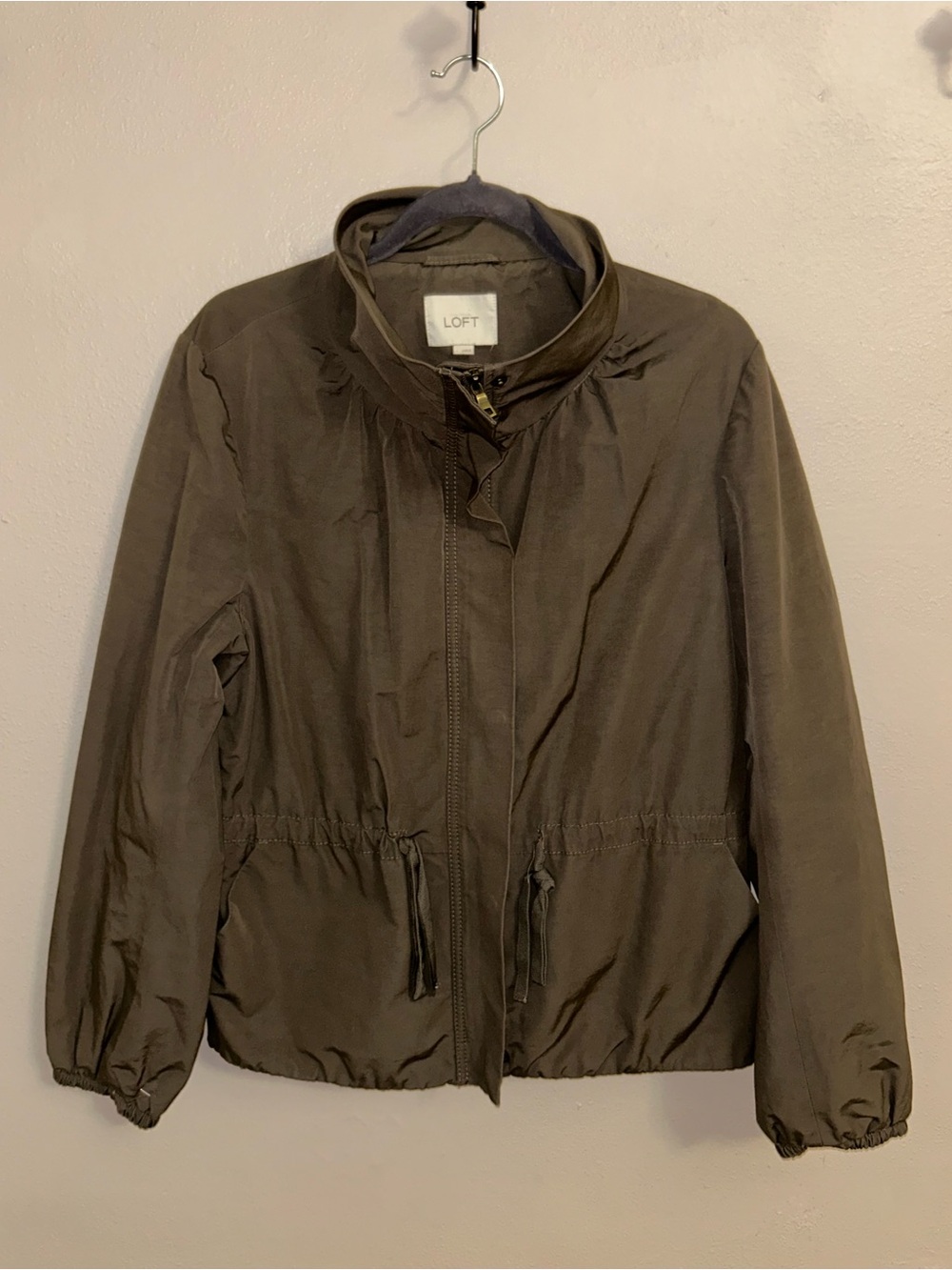 LOFT mock neck olive Green Lightweight Drawstring Jacket